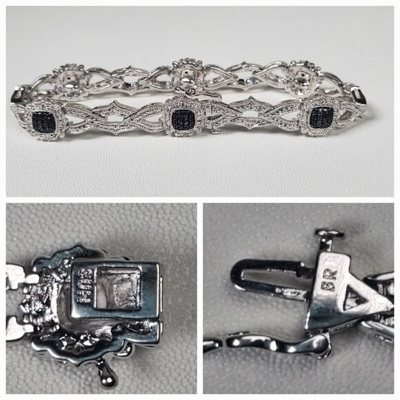 Rhodium-Plated Bracelet – Black & Clear Sparkling Stones - Picture 5 of 13